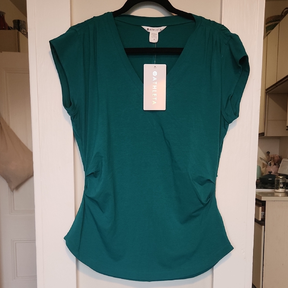 Athleta Teal Short Sleeve V-Neck Tee